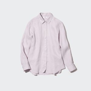 Uniqlo Light Gray/Silver Long Sleeve Button Down Linen Shirt - M
